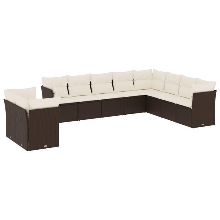 VidaXL Salon de Jardin avec Coussins 10 pcs, Canapés de Terrasse, Ensemble de Meubles de Patio, Mobilier d'Extérieur, Marron 3217863