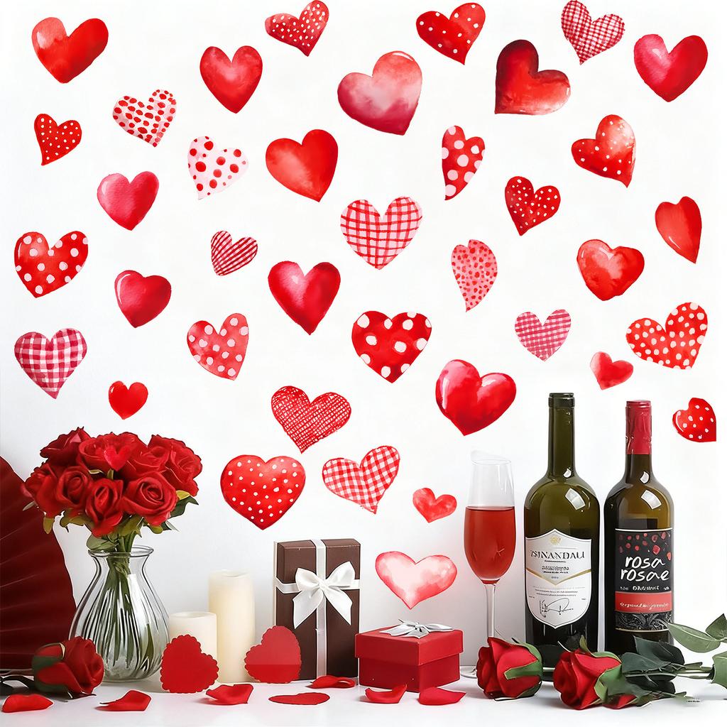 Valentine Checkered Hearts PVC Wall Sticker Self-Adhesive Removable for Home Decor