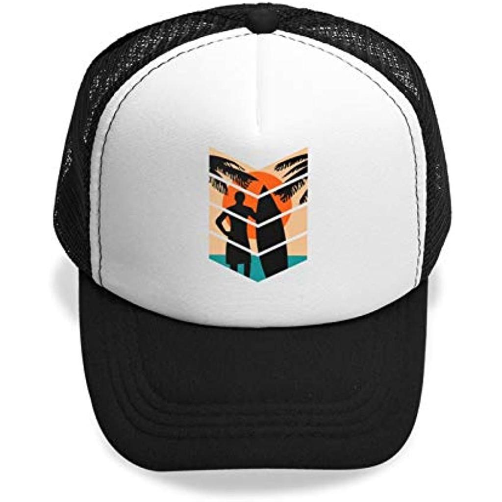Sunrise Surfer Trucker-Mütze für Kinder, verstellbar, Netzstoff, Strand-Baseballkappe für Kleinkinder, Jungen und Mädchen, Unisex, vier Jahreszeiten, lässig