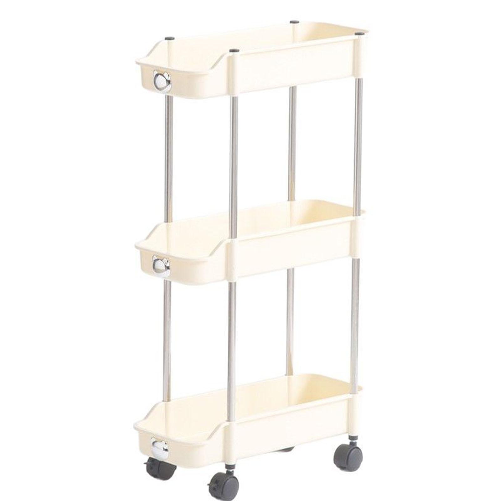 

Small Trolley Storage Rack, Cream, Snack & Daily Necessities Organizer, Door Storage Shelf, Multi,Layer Wheeled Bathroom Slim Rack One Size білий