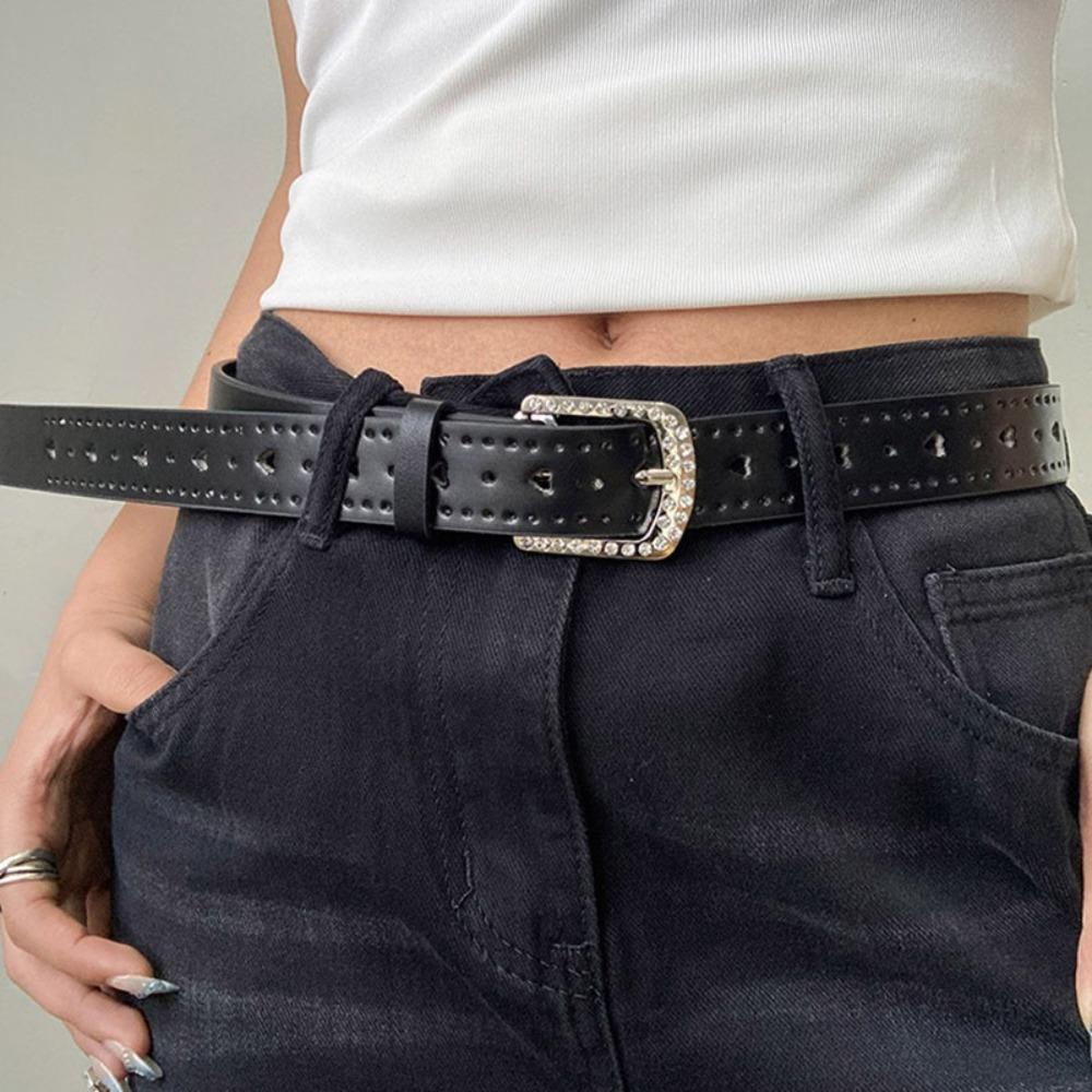 Punk Rhinestone Waist Belt Jeans Decor PU Leather Waistbands Retro Y2K Wide Belt  Spice Girl