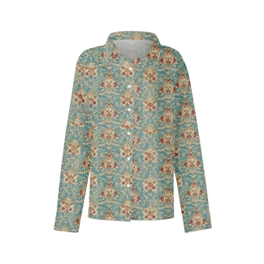 Women's Shirt With Floral Print Buttons, Long Sleeved Casual Regular Shirt  Blouses Casual Plus Size Basic Tops