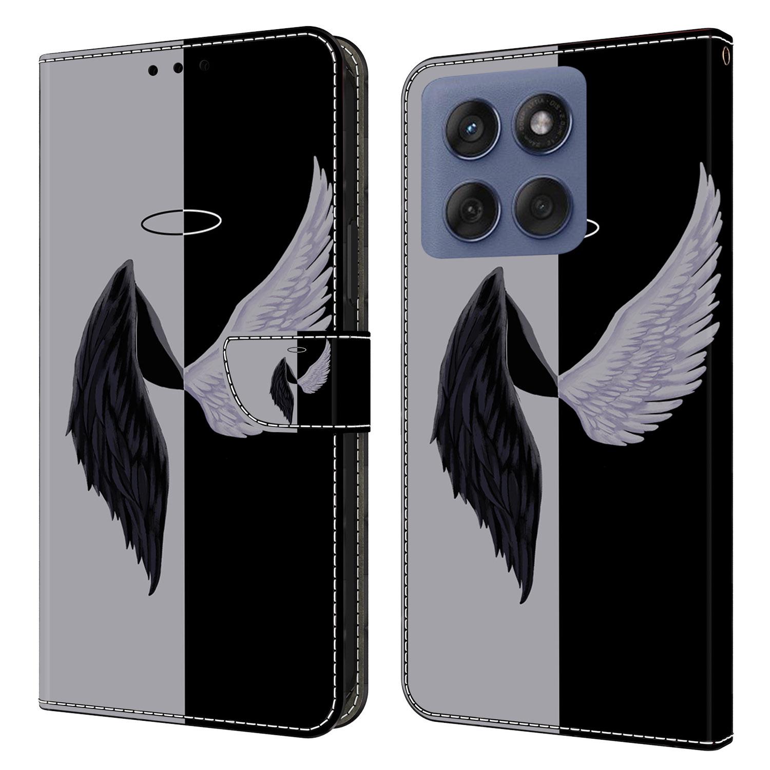 

Чехол для Motorola Edge 60 Fusion 5G/Edge 60 5G с магнитной застежкой, 3D-узором, кожаный кошелек, чехол для телефона Black/White Wings