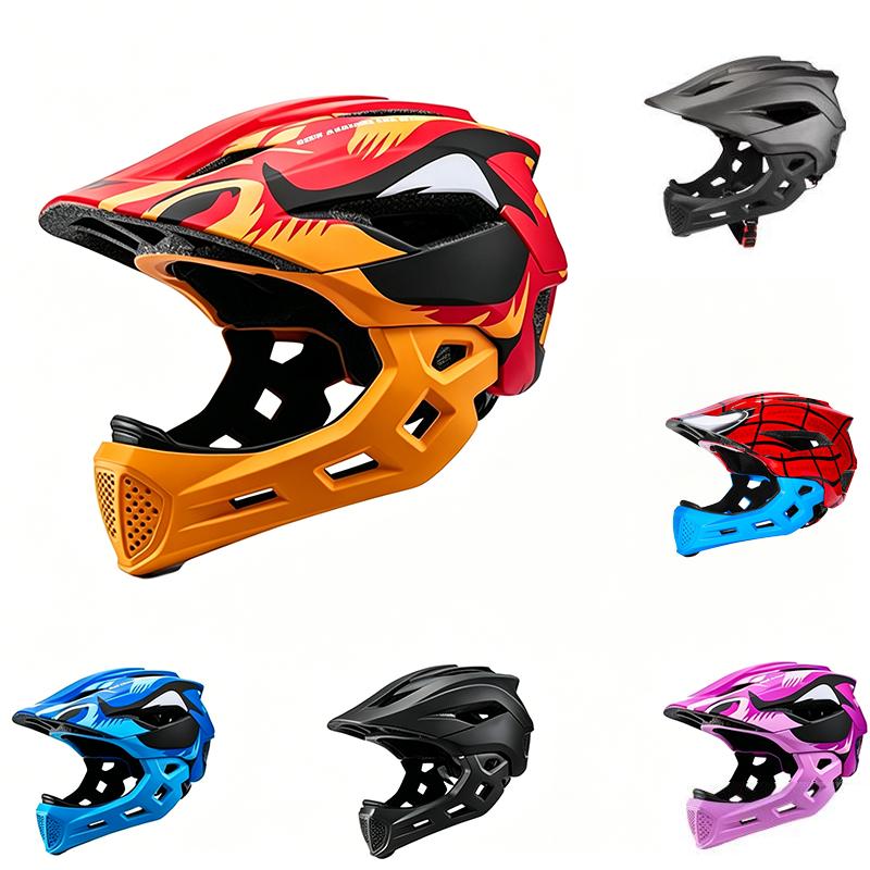 Dziecięcy Kask Rowerowy Pełnotwarzowy 2 w 1 Odpinany Lekki do Roweru Hulajnogi Deskorolki, Regulowany Kask MTB BMX dla Chłopców Dziewcząt w Wieku 4-10 Lat