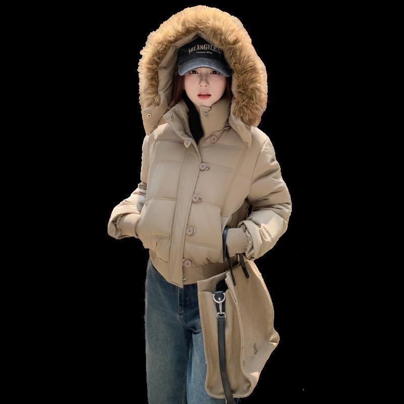 Women’s Short Hooded Windproof Thicken Warm Winter Jacket With Fur Collar