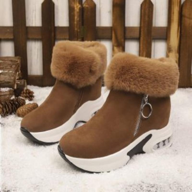 Women's Fur Mouth Zipper Large Size Soft Sole Winter Warm Fur Snow Boots Padded Lined Ankle Boots Non-Slip Hiking Casual Sports Cotton Boots