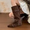 Retro pointed pleated piled boots women's foldable two-wear Spice Girl western cowboy boots inner height-increasing and thin boots