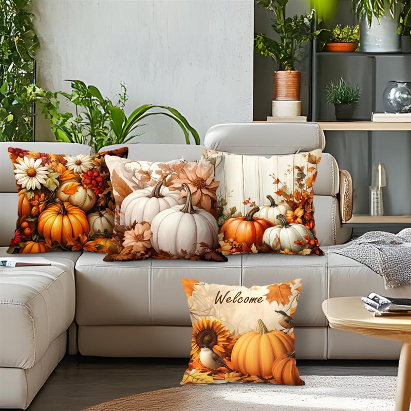 Autumn Pumpkin Cushions Pillowcase Printed Polyester 45x45cm Throw Pillow Cover Decorative Sofa Cushion Pillowslip Home Decor