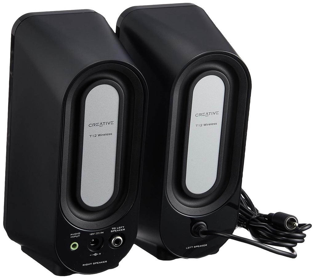 Creative T12 Wireless Desktop Stereo Wireless Speaker System with Bluetooth and Analog Compact and Powerful Bass with BassFlex SP-T12W Input, Design,