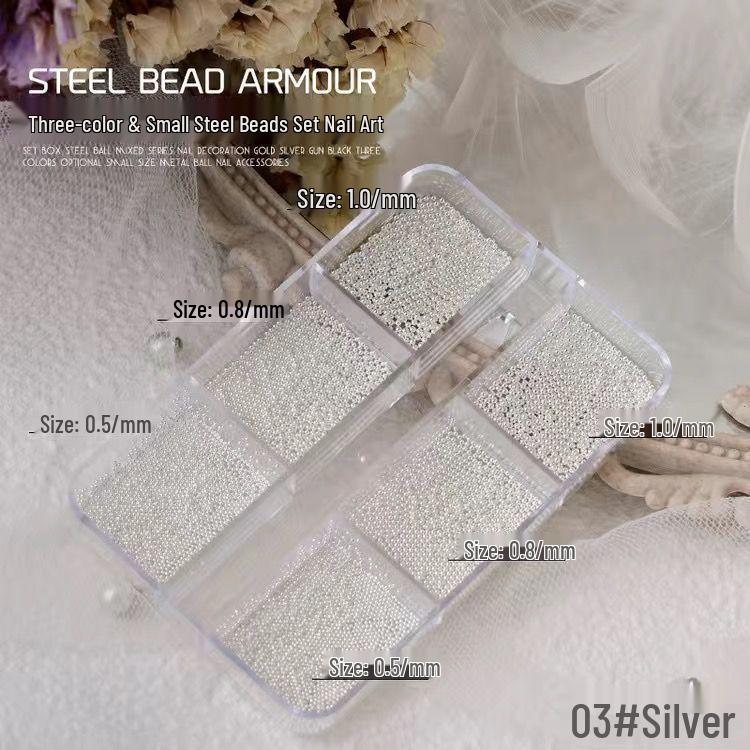 Mini Mixed Size Gold & Silver Steel Beads for Nail Art - Super Fine Round Metal Ornaments