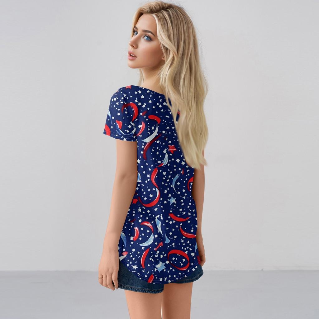 Women's Casual T-Shirt Printed Round Neck Pullover Short Sleeve Top