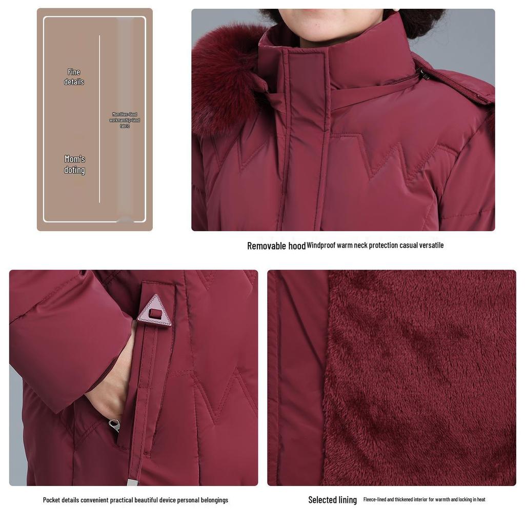 2025 Women's Stylish Hooded Mid-Length Winter Coat: Warm, Cotton-Padded Jacket for Middle-Aged and Elderly