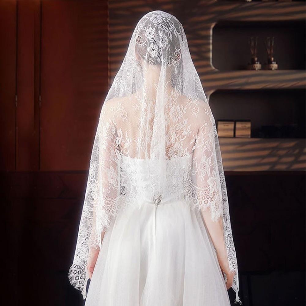 Flower Veil Prayer Shawl Lace Trim Bride Head Gauze Fashion Mantilla Scarf Woman