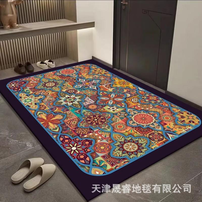 Classic European Style Bath Mat Non-Slip Absorbent Floor Rug Bathroom Entryway Hallway Square Shape