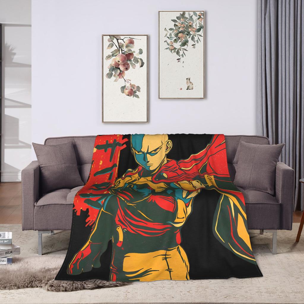 One Punch Man Saitama Anime Graphic Super Warm Blanket Picnic Plush Bedding Throws Print Flannel Bedspread Sofa Bed Cover