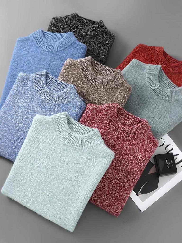 Men's Double-Strand Thickened Pure Wool Half-High Collar Loose Pullover Sweater for Autumn/Winter