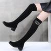Women's Over Knee Stretch Boots 2025 Autumn Winter New Design Crystal Embellished Thick Heel Slimming Faux Fur Lining Warm Boots