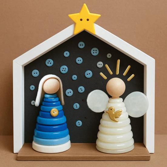DIY Button Nativity Scene Craft Kit with Buttons & Beads Handmade Christmas Ornament Activity