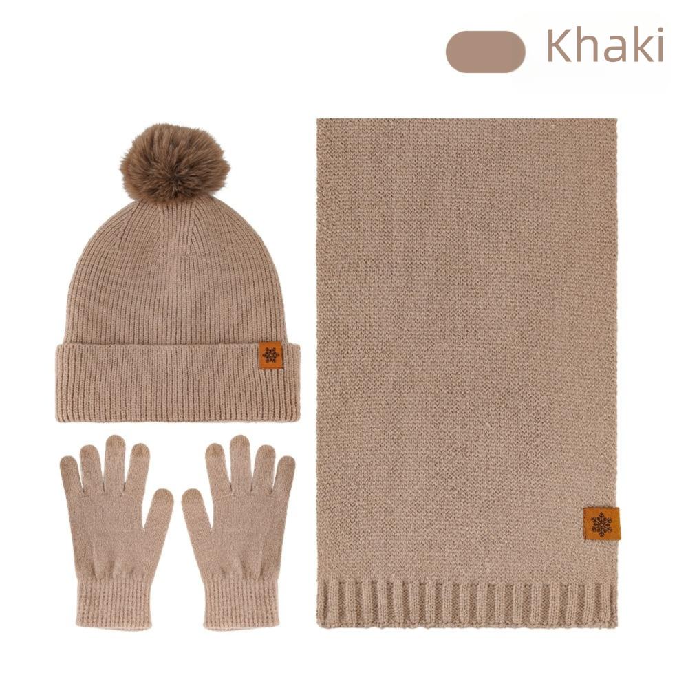 3Pcs/Set Thicken Knit Beanie Snood Set Plush Lining Touchscreen Gloves for Men Women