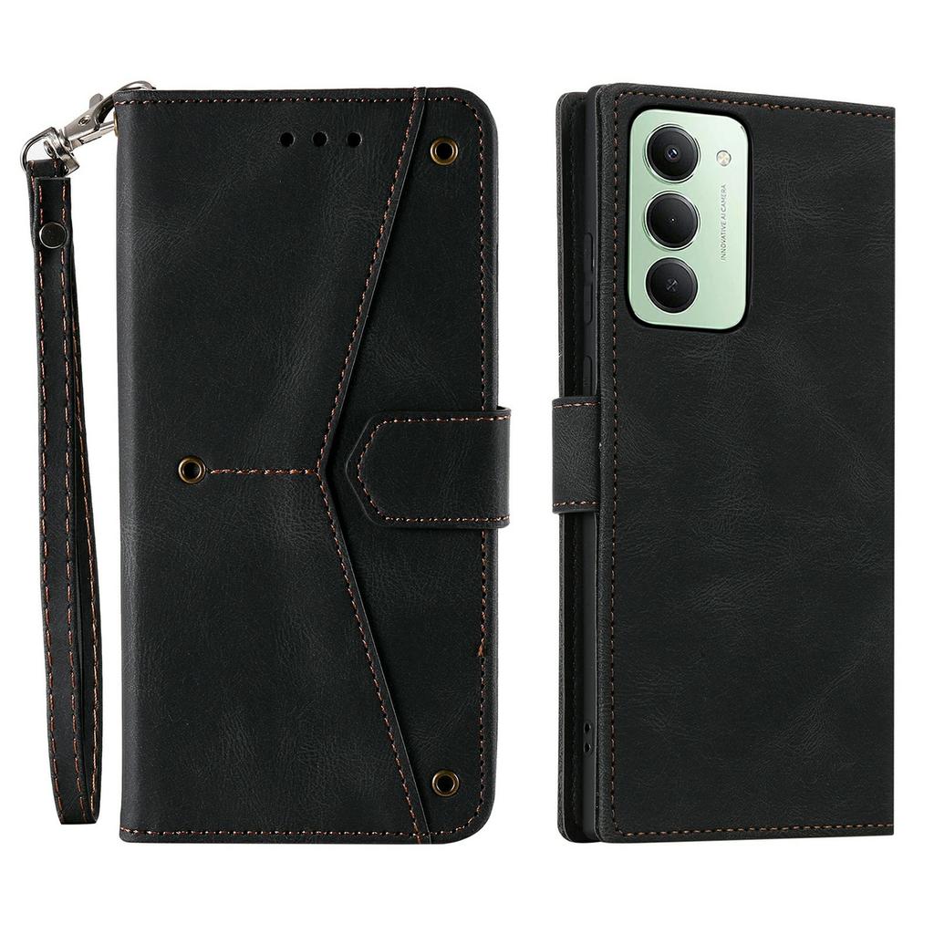 For Xiaomi Redmi 15 5G (Global) (169mm) Leather Case Splicing Stitching Wallet Phone Cover with Wrist Strap