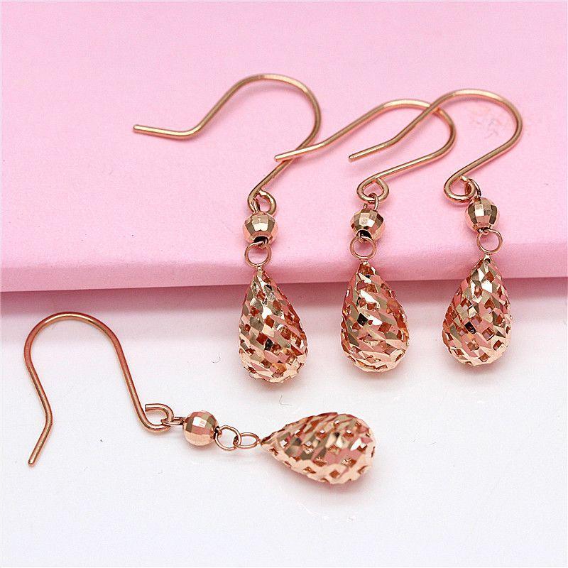 Exquisite Russian 585 Purple Gold Water Drop Earrings Fashionable Rose Gold Plated Color Gold Women'S Hollow Ball Earrings