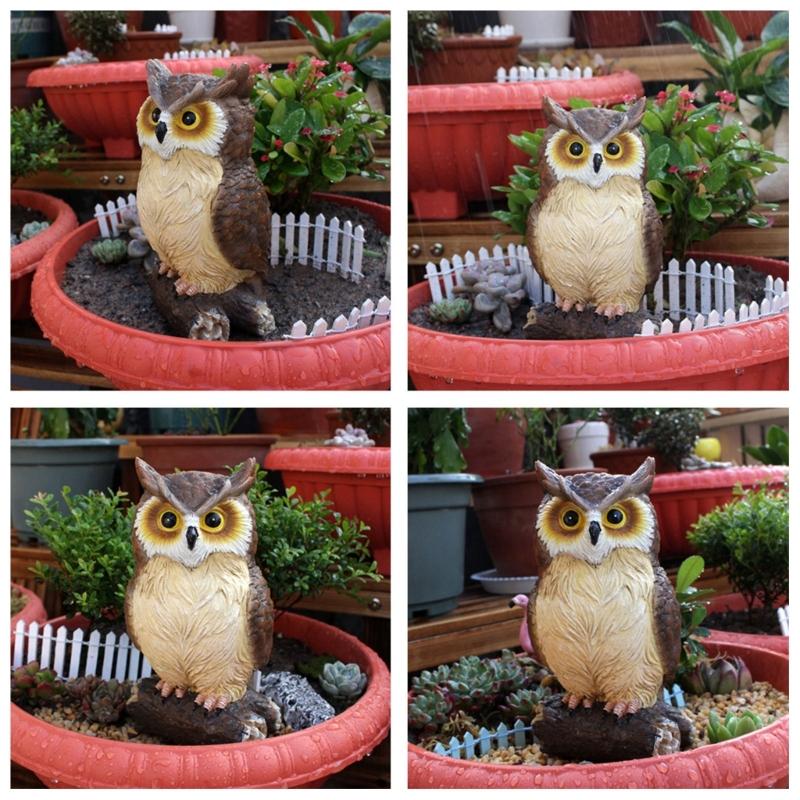 Waterproof Cute Miniatures Garden Display Ornament Desktop Figurines Decor Resin Fake Owl Sculpture for Courtyard Patios