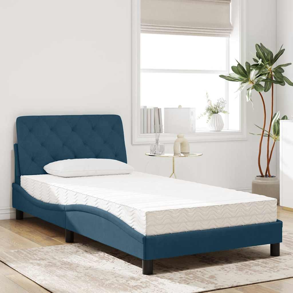 Bed with Mattress Blue 100x200 cm Velvet