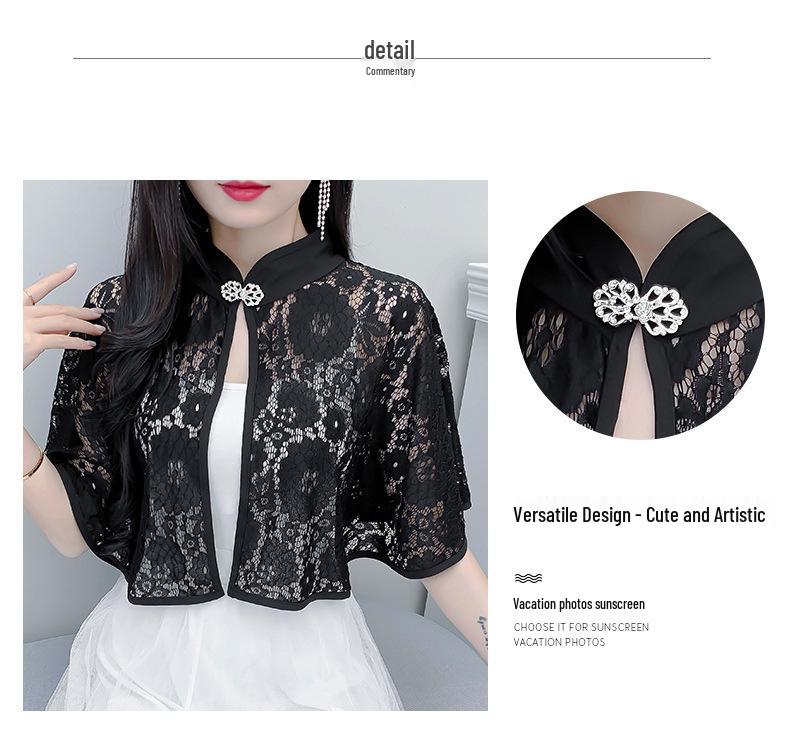 Elegant Summer Lace Sun Protection Shawl & Camisole Dress with Retro Silver Buckle – Fashionable Women's Outfit