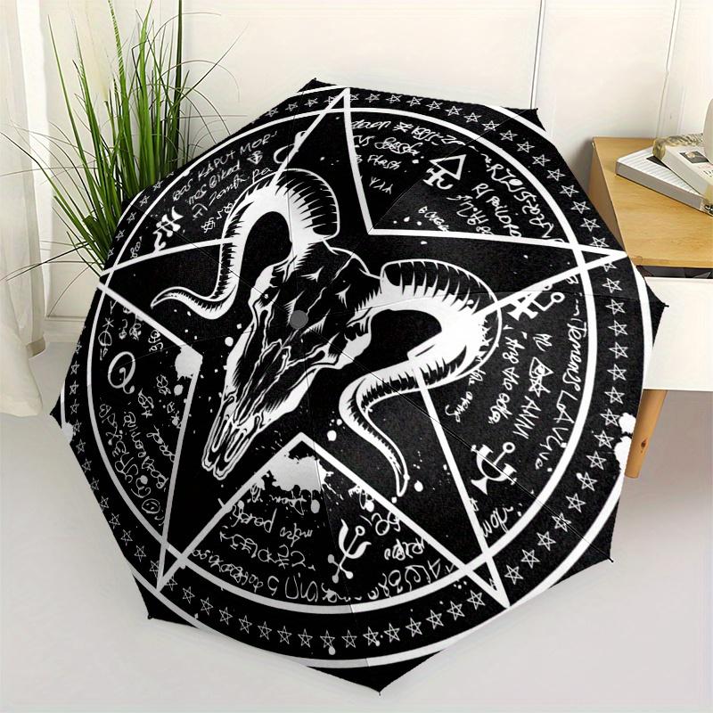 Black Baphomet Pentagram Tapestry, Occult Decor, Gothic Wall Hanging Umbrella, Cute Umbrella with Cute Design, Portable 3-Fold Compact Umbrella for Me