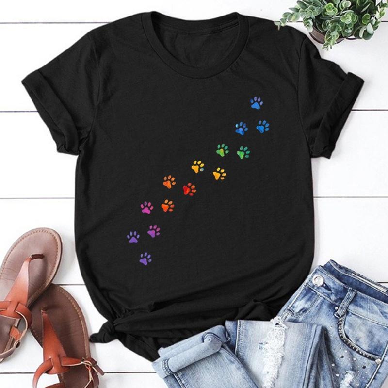 Unisex Short Sleeve Cat Paw Print T Shirts Women Causal Harajuku Tops Funny T Shirt