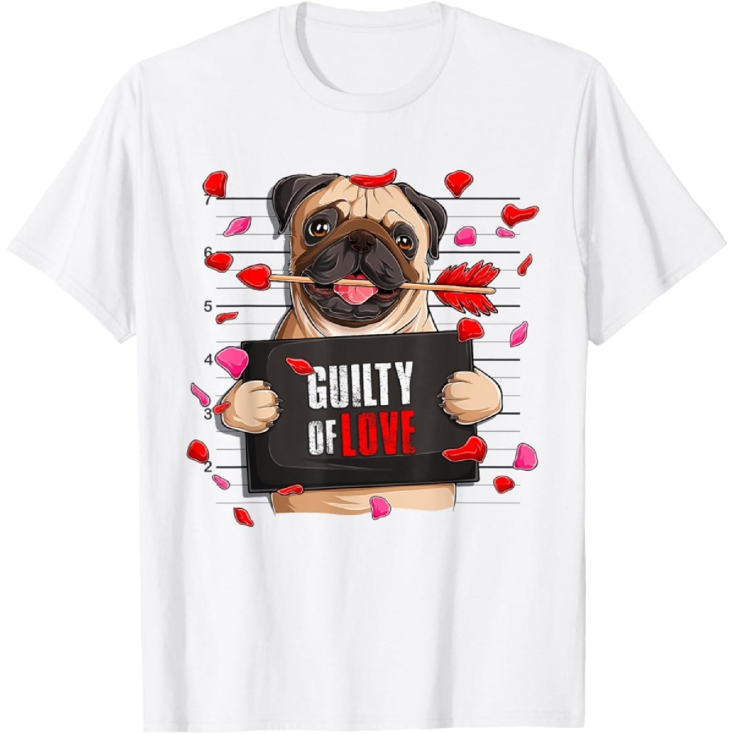 Dog Puppy Pug Hearts Cupid Arrow T-Shirt XXXXXL белый