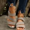 2025 summer new large size foreign trade women's sandals casual fashion Velcro platform low heel flat Roman sandals women