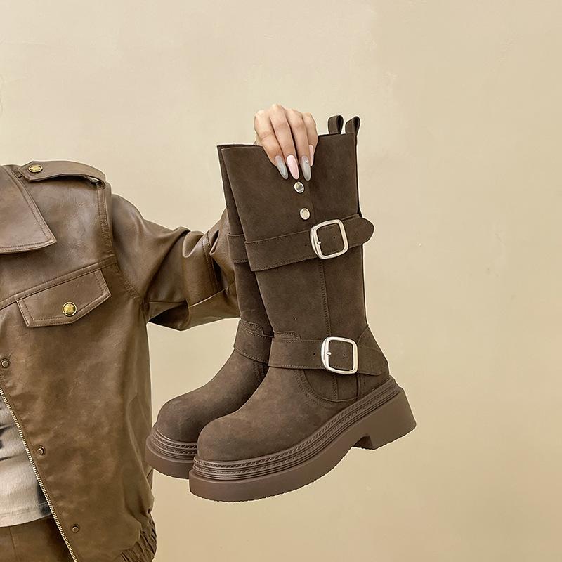 

Piaohong versatile retro style short boots women s 2025 autumn and winter new fashion boots thick heel thick sole outer wear boots 40 темно-коричневого