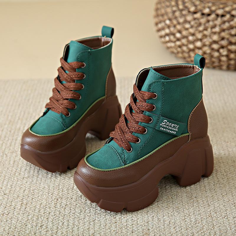 Short boots women's 2025 autumn fashion round head platform lace-up sports style casual shoes wedge heel fashion single shoes