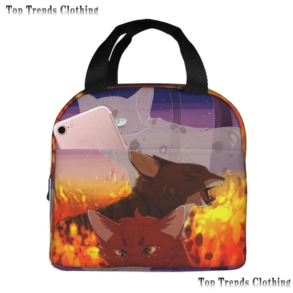 Warriors Cats Isolerad Lunchväska för Kvinnor Vattentät Termisk Kylväska Lunch Tote för Kontorsarbete Skola Termiska Väskor