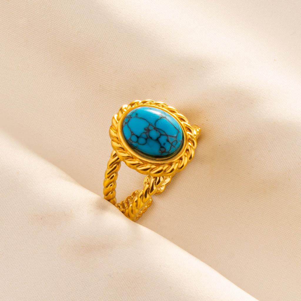 1pcs Blue Stone Ethnic Vintage Open Adjustable Sun Heart Star Stainless Steel Rings For Women Men Accessories Jewelry Bague Gift