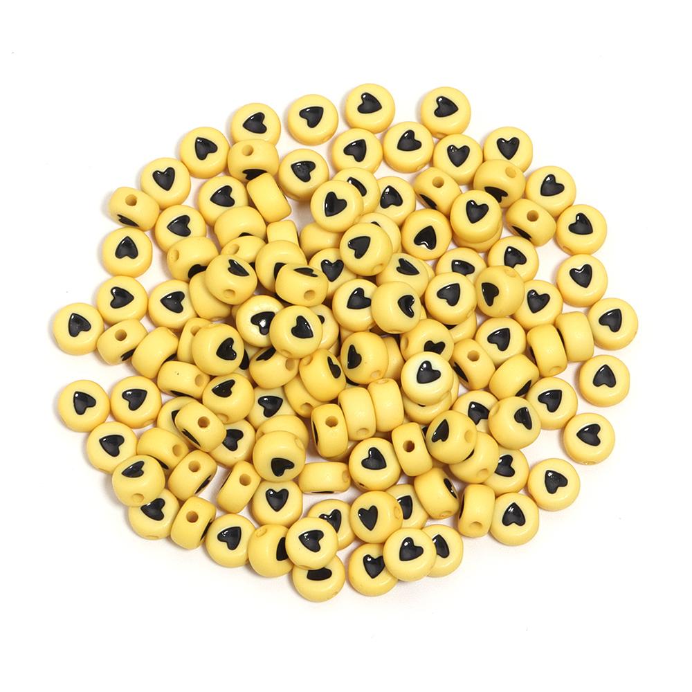 100Pcs 7mm Colored Acrylic Beads Heart Pattern Flat Round Loose Beads For DIY Fashion Bracelet Necklace Supplies Wholesale