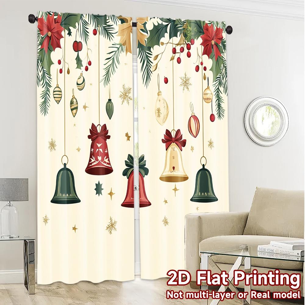 2pcs,Curtains Christmas Bells Holly Garland (3) Popular Curtains Versatile Durable Polyester Curtains Decorations Inside