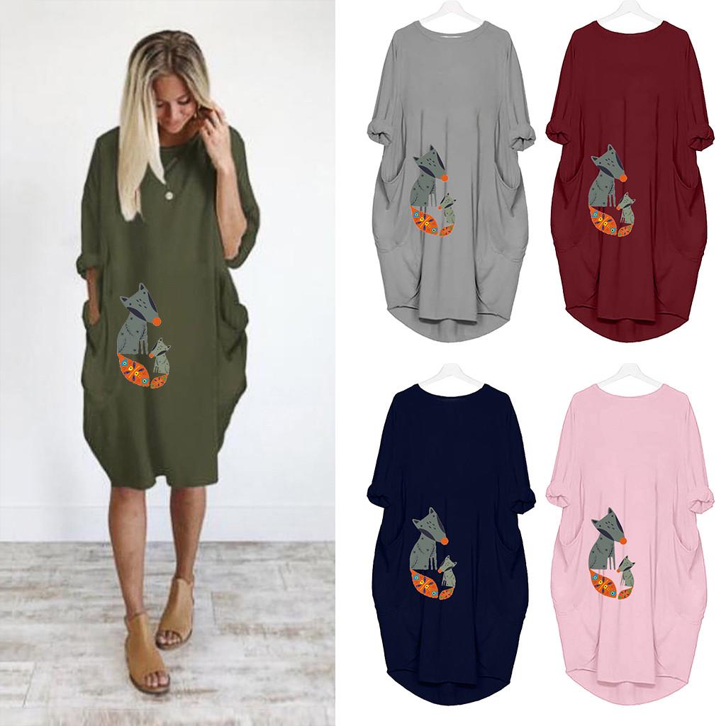 

Womens Pocket Plus Size Loose Dress Ladies Casual Long Tops T-Shirt Dress