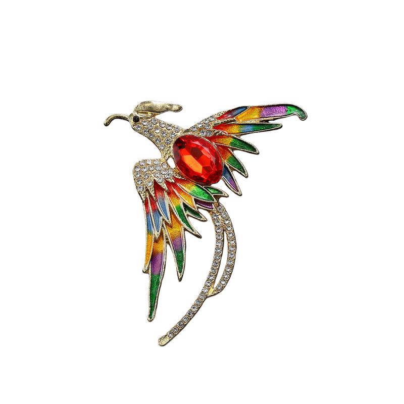 Colorful Phoenix Reborn Ashes Red Green Crystal Rhinestone Enamel Brooch Pins Party Wedding Girl Gifts