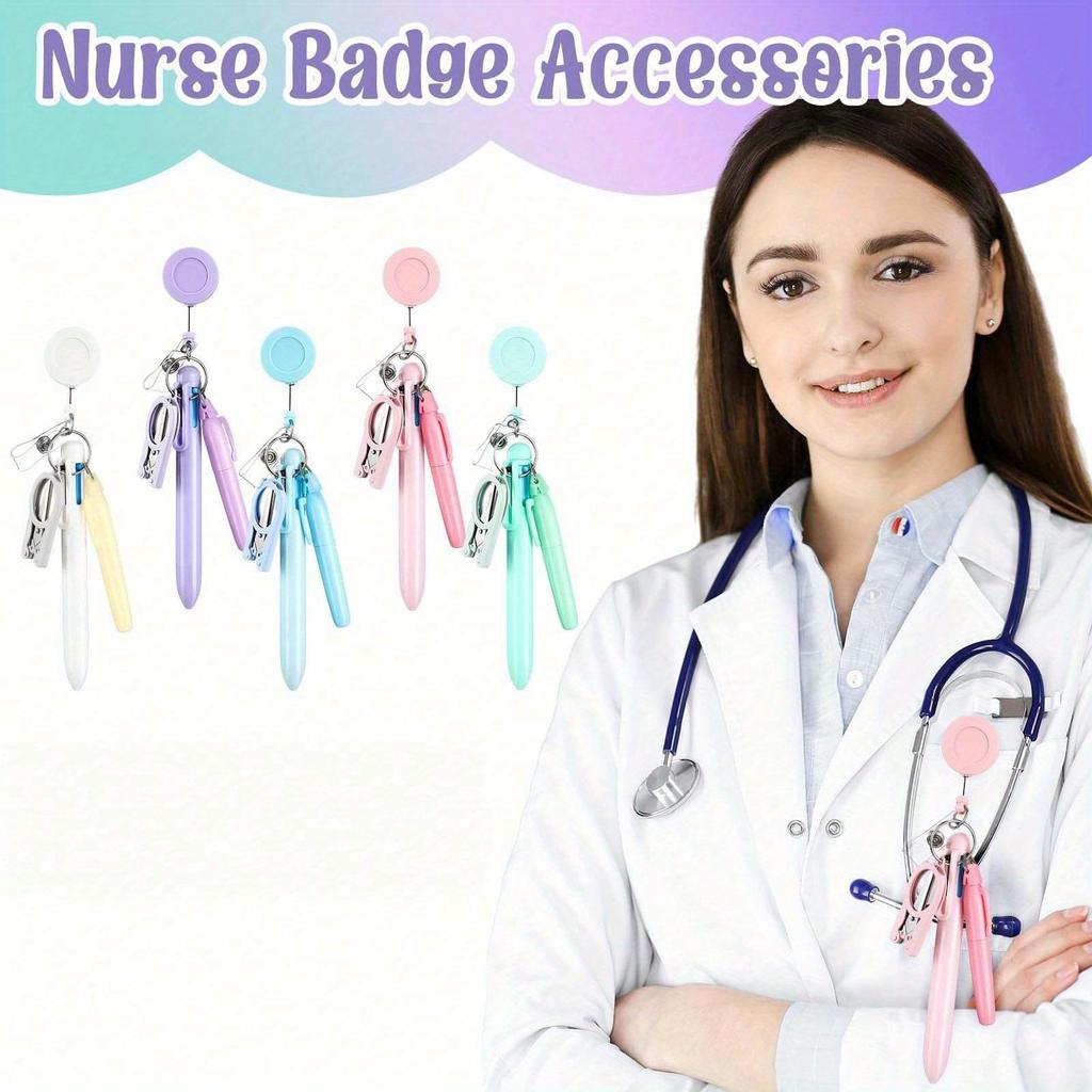 Portable Stationery Set,   Can Cut Gauze, Extendable Zipper Badge Clip
