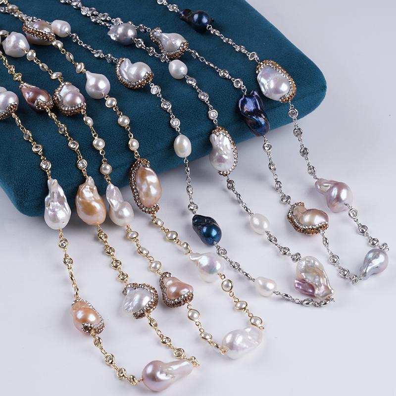 Fashion Luxury Women Jewelry Long Sweater Chain Natural Baroque Shape Freshwater Peal Necklace