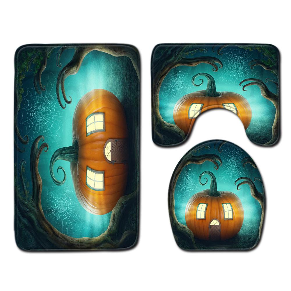 Halloween Shower Curtain Floor Mat Combination Four-Piece Set Bathroom Toilet Carpet Door Mat