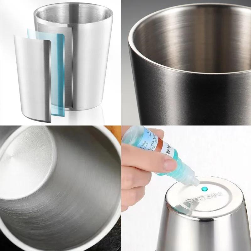 304 Dickwandiger Doppelwandiger Edelstahl-Bierkrug für Tee Kaffeetasse Trinkgeschirr Heißwasserbecher Reisebecherset Tragbares Trinkgeschirr