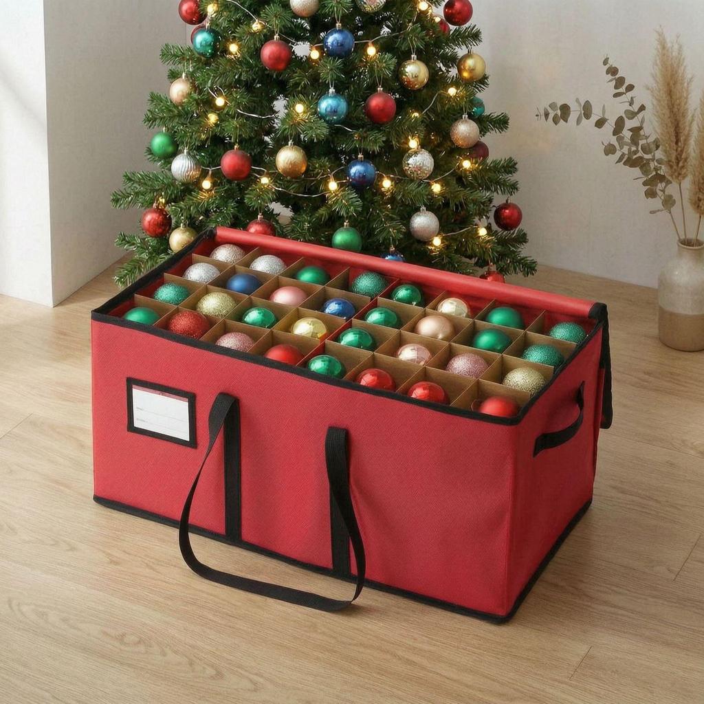 Foldable Oxford Cloth Storage Box with 128 Detachable Grids for Christmas Balls