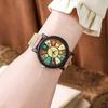 Vintage Pattern Leather Strap Watch Wood Grain Turntable Women Quartz Wristwatches Korean Luxury Student Gift Watch Dropshipping