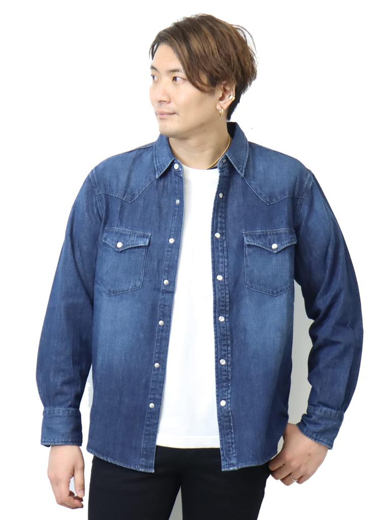 Top Denim Western Shirt Long Sleeve ET2129 Medium Blue L [Edwin] Men's