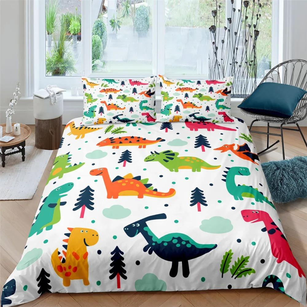 Cartoon Cute Duvet Cover Boy Bedding Set Dinosaur Duvet Cover Set Dino Comforter Cover Set Soft Dinosaur Animal Teen Bedroom Set
