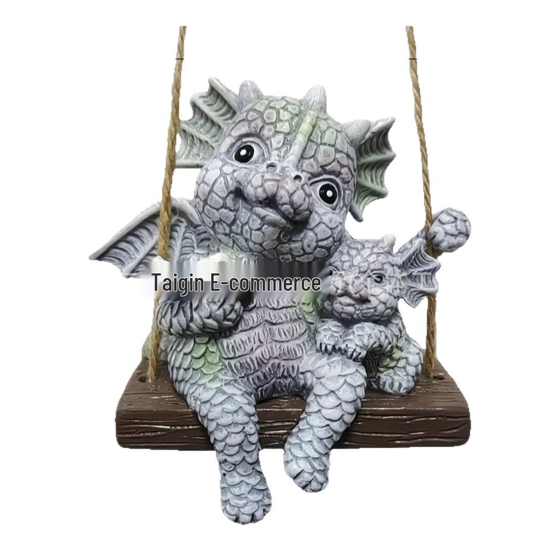 Upside-down Dragon Garden Pendant: Mother and Child Resin Ornament Mother and Child Dragon
