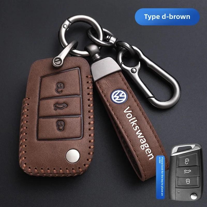 For VOLKSWAGEN VW Polo Golf 7/8 Genuine Leather Key Cover Fast Thrill Tour Guide Lingdu Exploration Vehicle Car Key Case High Qu